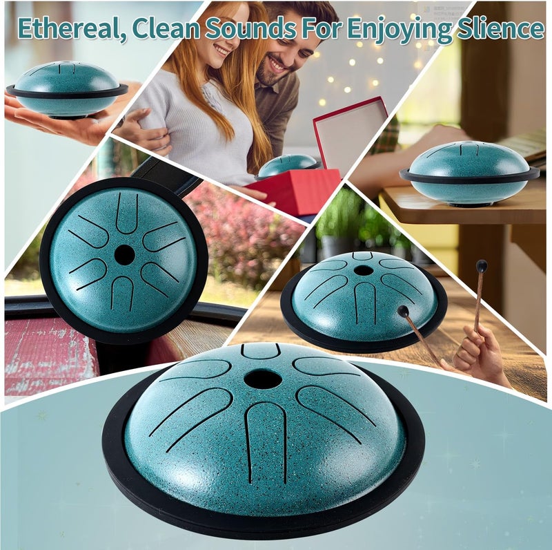 Yahpetes Steel Tongue Drum Musical Percussion Instrument Metal Rain Drum for Outside 5.5 Inch 6 Notes C-Key for Meditation Yoga Education Percussion with Bag, Music Book, Mallets (Green) - Image 4