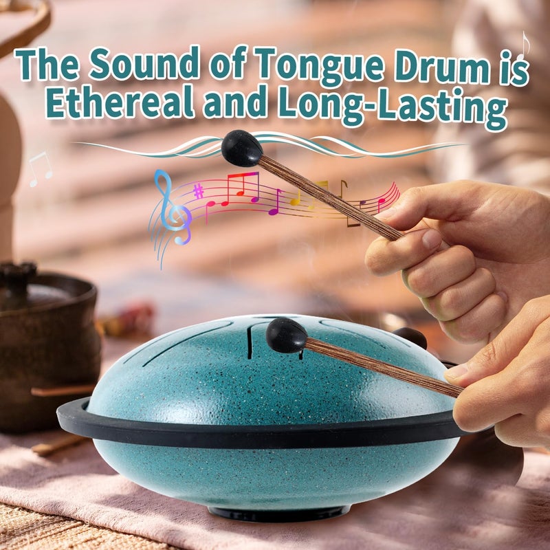 Yahpetes Steel Tongue Drum Musical Percussion Instrument Metal Rain Drum for Outside 5.5 Inch 6 Notes C-Key for Meditation Yoga Education Percussion with Bag, Music Book, Mallets (Green) - Image 5