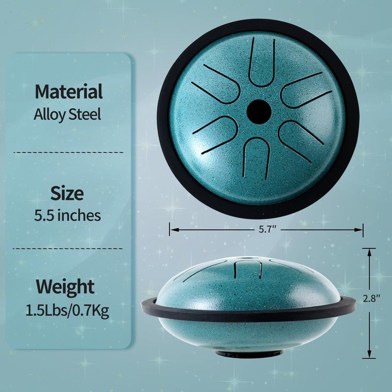 Yahpetes Steel Tongue Drum Musical Percussion Instrument Metal Rain Drum for Outside 5.5 Inch 6 Notes C-Key for Meditation Yoga Education Percussion with Bag, Music Book, Mallets (Green) - Image 2