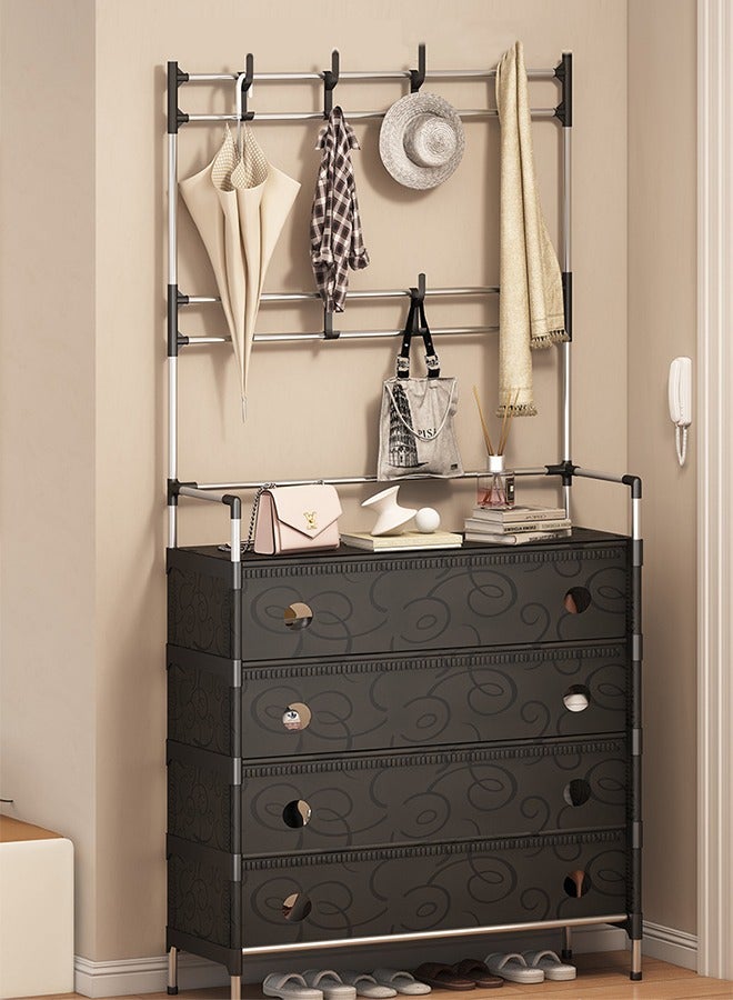 XiuWoo 5-Tier Shoe Rack Coat Rack Storage Rack,Entryway Coat Rack,3-in-1 Hall Tree Shoe Bench with Coat Hat Umbrella Clothes Rack,Storage Shelves with 8 Hooks,Hallway Organizer Strengthened Steel for Clothes Hat Scarf Umbrella Bag Hanging Equipped with Cloth Suitable for Bedroom, Hallway and Garage Storage  - Image 1