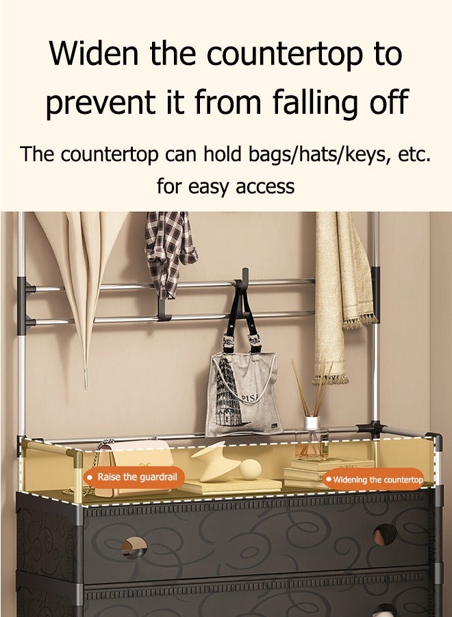 XiuWoo 5-Tier Shoe Rack Coat Rack Storage Rack,Entryway Coat Rack,3-in-1 Hall Tree Shoe Bench with Coat Hat Umbrella Clothes Rack,Storage Shelves with 8 Hooks,Hallway Organizer Strengthened Steel for Clothes Hat Scarf Umbrella Bag Hanging Equipped with Cloth Suitable for Bedroom, Hallway and Garage Storage  - Image 5