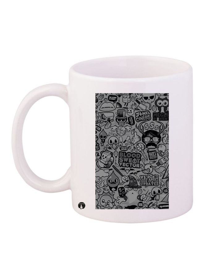 RYN Cartoon Printed Coffee Mug White/Black/Grey 11ounce