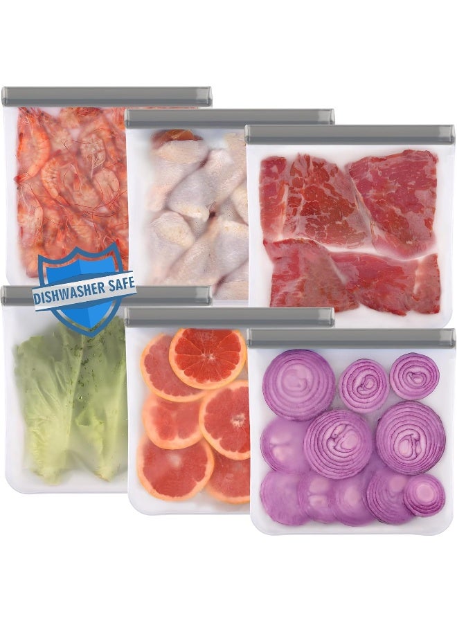 6 Pack Reusable Gallon Freezer Bags Dishwasher Safe, BPA Free Reusable 1 Gallon Bags Silicone, Leakproof Reusable Storage Bags for Marinate Meats, Cereal, Vegetables, Home Organization(Grey)  - Image 5