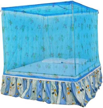 KOLAR Double Bed Mosquito Net – 6.5 x 6 Feet | Flower Print Premium Foldable Machardani | Durable & Lightweight | Blue Color - Image 3