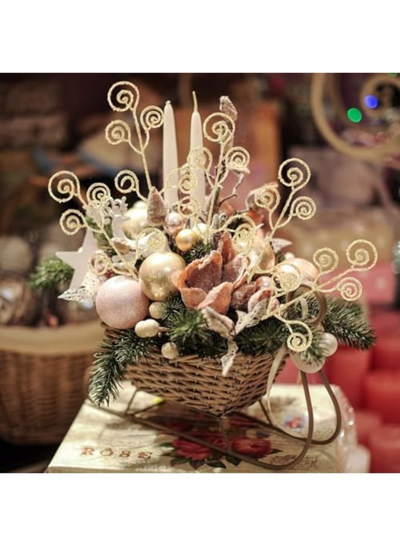 SYOSI 50 Pcs Curly Tree Picks and Sprays Twigs Glitter Artificial Stem Picks Ornaments 12 Inch Decorative Candy Shape Sticks for Wedding Wreath Decor Vase Fillers (Gold) - Image 4