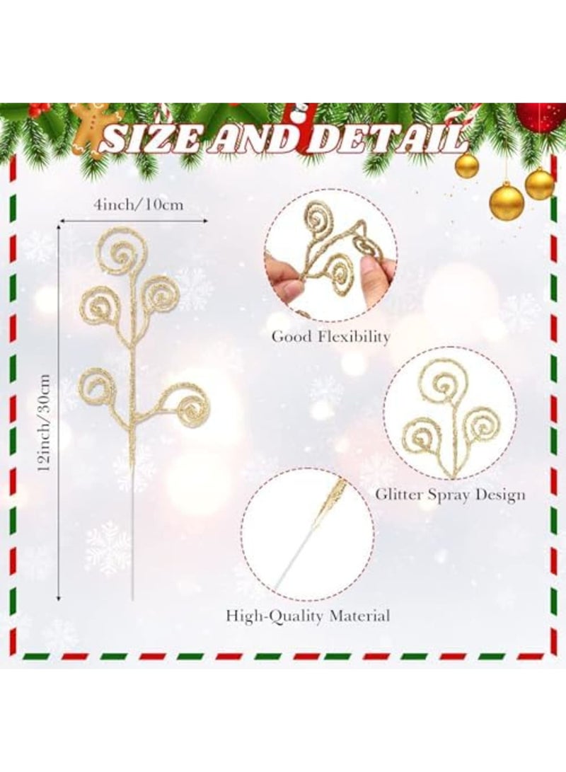 SYOSI 50 Pcs Curly Tree Picks and Sprays Twigs Glitter Artificial Stem Picks Ornaments 12 Inch Decorative Candy Shape Sticks for Wedding Wreath Decor Vase Fillers (Gold) - Image 2