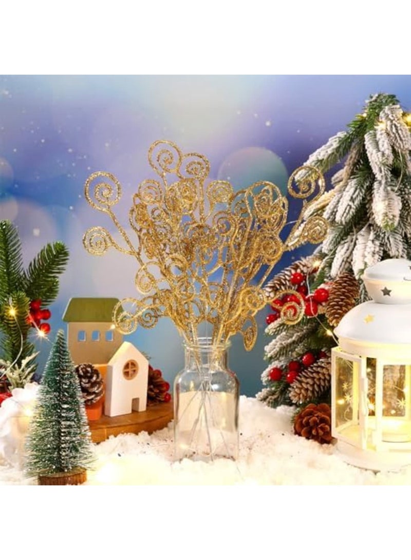 SYOSI 50 Pcs Curly Tree Picks and Sprays Twigs Glitter Artificial Stem Picks Ornaments 12 Inch Decorative Candy Shape Sticks for Wedding Wreath Decor Vase Fillers (Gold) - Image 5