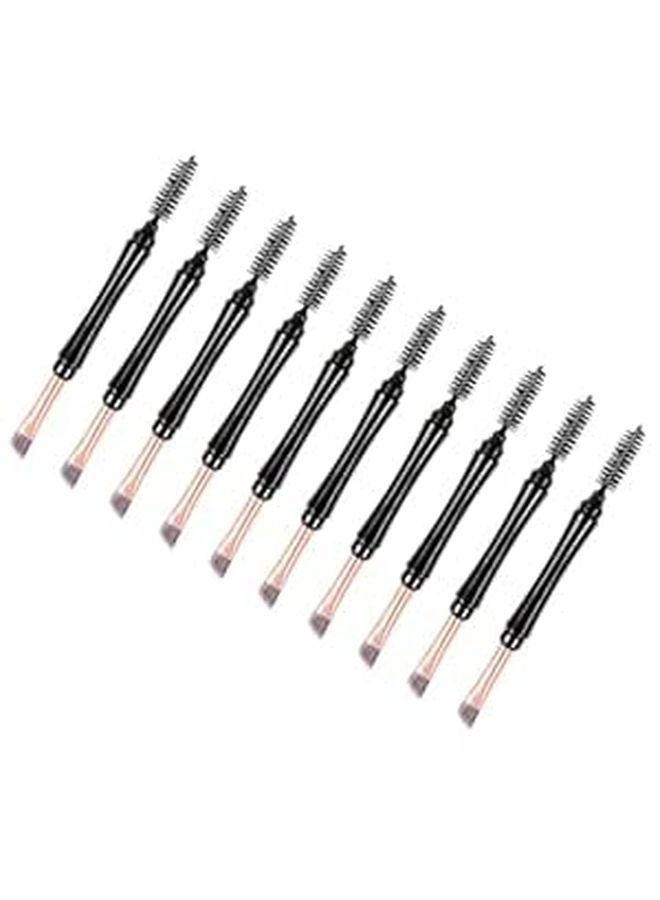 Dual Head Eyebrow Brush Set With Lash Curler Cap 10Pcs Black Portable Makeup Tools Kit - Image 1