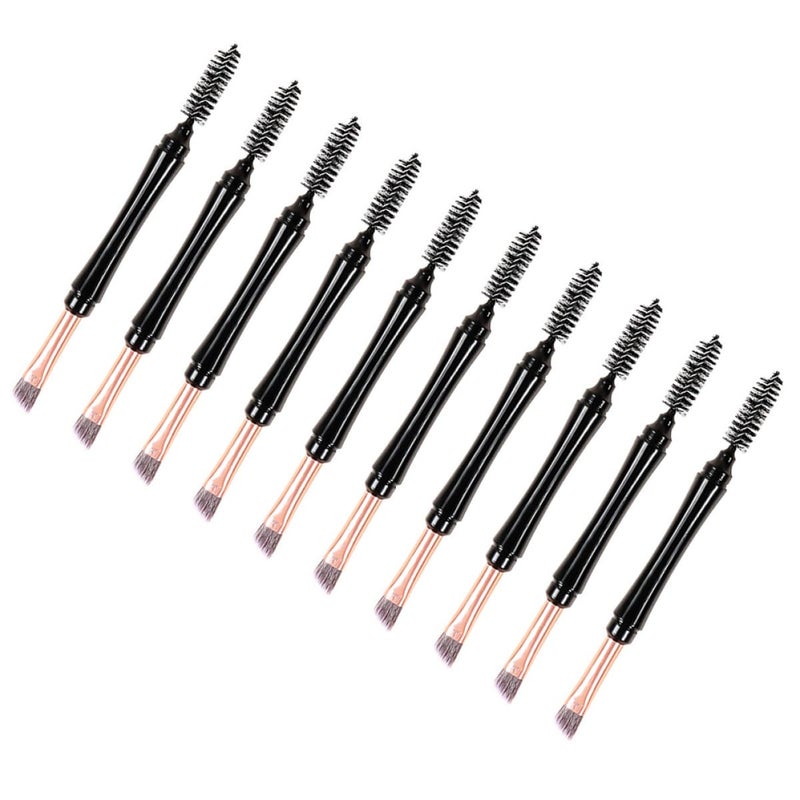 Dual Head Eyebrow Brush Set With Lash Curler Cap 10Pcs Black Portable Makeup Tools Kit - Image 2