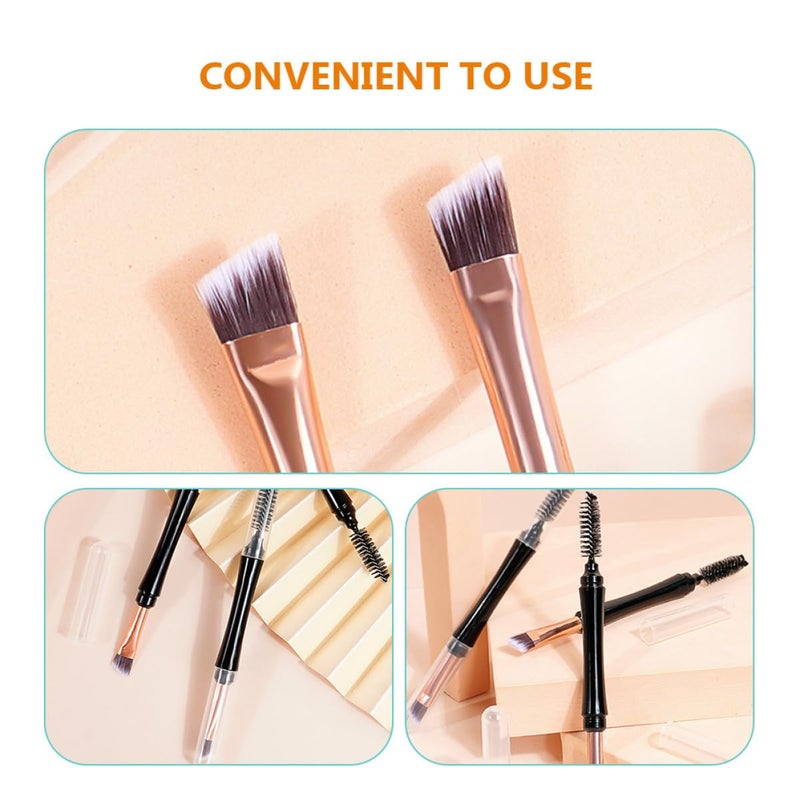 Dual Head Eyebrow Brush Set With Lash Curler Cap 10Pcs Black Portable Makeup Tools Kit - Image 4