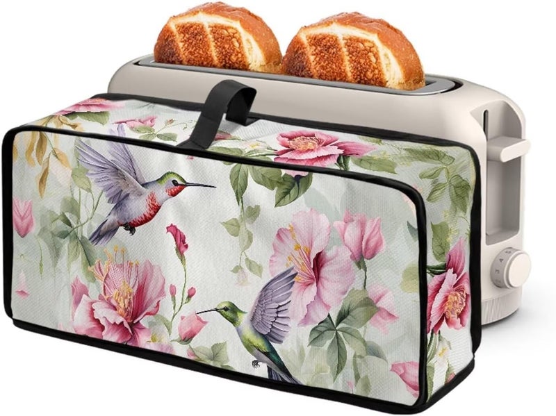 ZDCUSTOM 2 Slice Slim Toaster Cover Spring Pink Floral Hummingbird Print Long Slot Bread Oven Dustproof Fingerprint Protection Kitchen Bakeware Protector Cover - Image 1