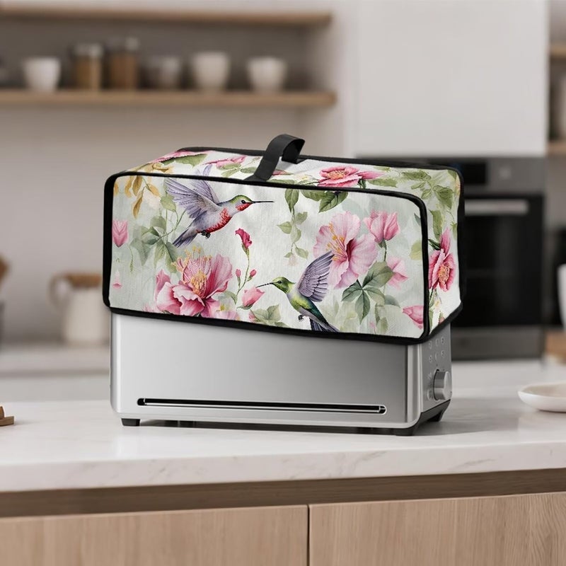 ZDCUSTOM 2 Slice Slim Toaster Cover Spring Pink Floral Hummingbird Print Long Slot Bread Oven Dustproof Fingerprint Protection Kitchen Bakeware Protector Cover - Image 2