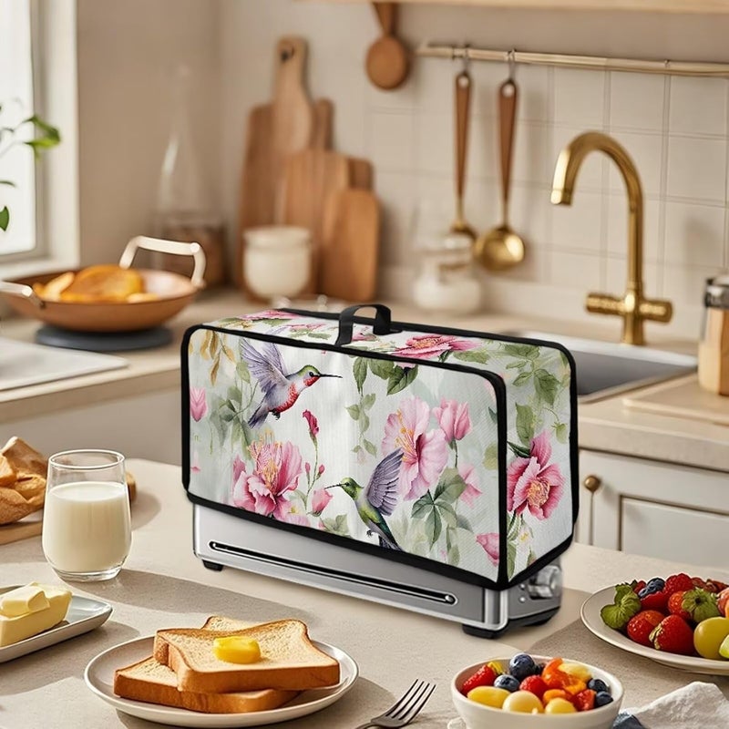 ZDCUSTOM 2 Slice Slim Toaster Cover Spring Pink Floral Hummingbird Print Long Slot Bread Oven Dustproof Fingerprint Protection Kitchen Bakeware Protector Cover - Image 3