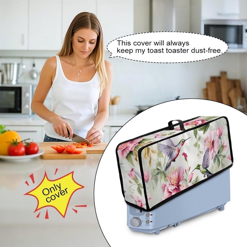 ZDCUSTOM 2 Slice Slim Toaster Cover Spring Pink Floral Hummingbird Print Long Slot Bread Oven Dustproof Fingerprint Protection Kitchen Bakeware Protector Cover - Image 4