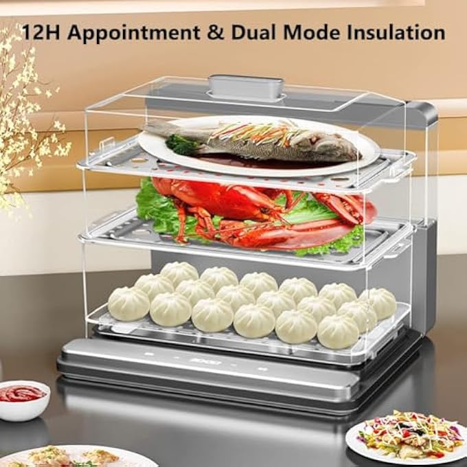 جهاز طهي بالبخار للطعام، جهاز طهي بالبخار للخضراوات كهربائي بقوة 1400 واط، جهاز طهي بالبخار كهربائي بثلاث طبقات، صندوق طهي بالبخار متعدد الوظائف، موعد ذكي لمدة 24 ساعة، سعة 20 لترًا، للاستخدام مع مجموعة متنوعة من الأطعمة - Image 5