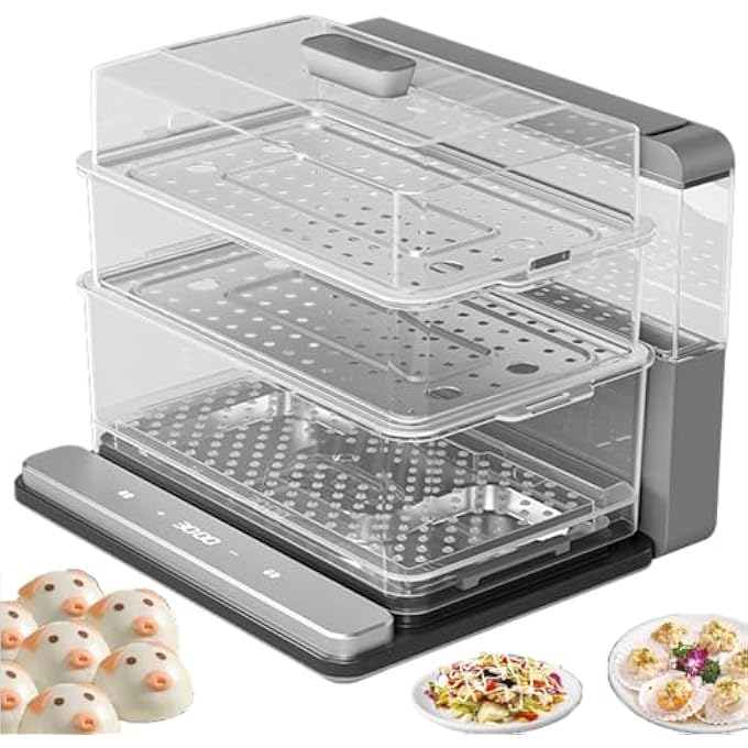 جهاز طهي بالبخار للطعام، جهاز طهي بالبخار للخضراوات كهربائي بقوة 1400 واط، جهاز طهي بالبخار كهربائي بثلاث طبقات، صندوق طهي بالبخار متعدد الوظائف، موعد ذكي لمدة 24 ساعة، سعة 20 لترًا، للاستخدام مع مجموعة متنوعة من الأطعمة - Image 1