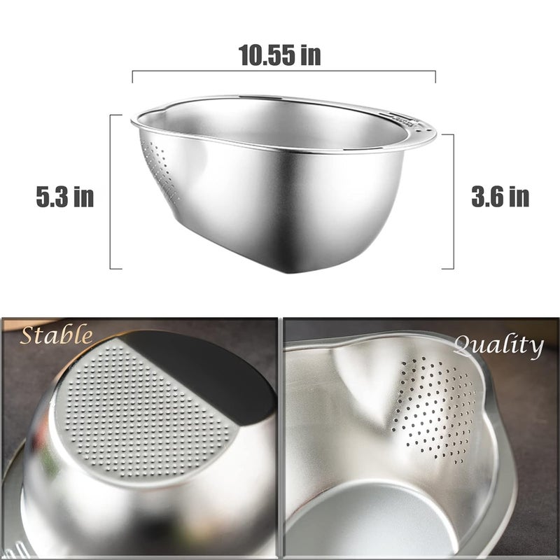 DOPMEP Rice Washer Strainer Bowl 4in1 Washing Bowl for Quinoa Stainless Steel Side Drainers Colander for Cleaning and Rinsing Fruits Vegetables and Beans Versatile Kitchen Tool - Image 2