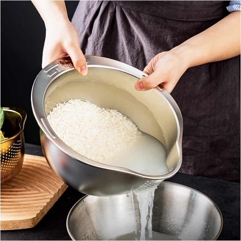 DOPMEP Rice Washer Strainer Bowl 4in1 Washing Bowl for Quinoa Stainless Steel Side Drainers Colander for Cleaning and Rinsing Fruits Vegetables and Beans Versatile Kitchen Tool - Image 1