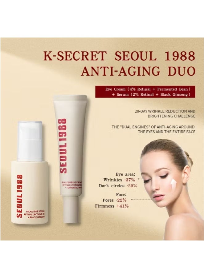 SEOUL 1988 SEOUL 1988 Anti-Aging Duo – Retinal Liposome Serum + Eye Cream, 2% Ginseng & 4% Fermented Extract, Korean Formula - Image 2