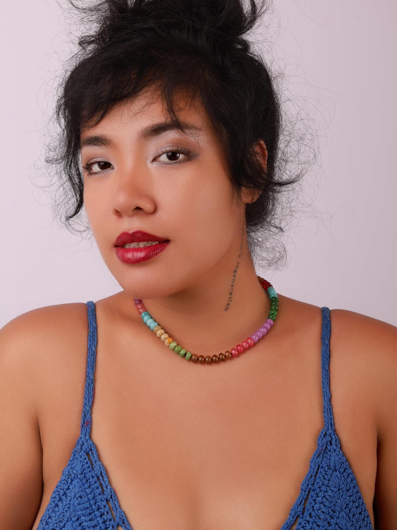 Sacina Y2k Boho Colorful Natural Crystal Beaded Choker Necklace, Hippie Necklace, Summer Beach Jewelry, Christmas Jewelry Gift for Women - Image 4