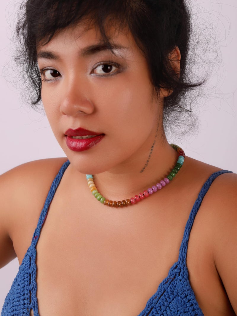 Sacina Y2k Boho Colorful Natural Crystal Beaded Choker Necklace, Hippie Necklace, Summer Beach Jewelry, Christmas Jewelry Gift for Women - Image 3