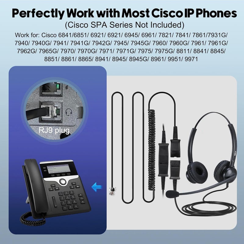 MKJ Noise Cancelling Cisco Headset with Microphone Dual Ear Wired Call Center Headphones for Office Phone Cisco CP-7821 7841 7861 8841 7942G 7931G 7940 7945G 7961 7962G 7965 7970G 7975G 8811 9951 - Image 5