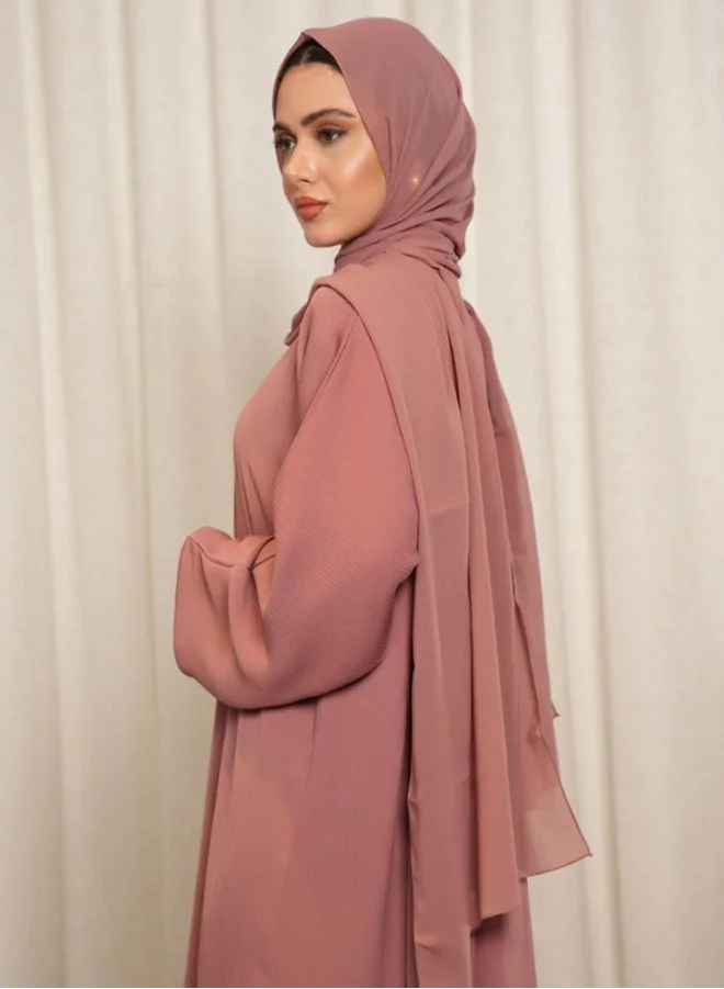 Wear Mumtaz Premium Textured Front Open Abaya With Buttons - Blush Pink