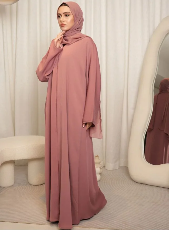Wear Mumtaz Premium Textured Front Open Abaya With Buttons - Blush Pink