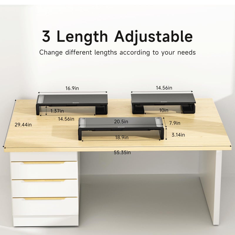 OImaster Monitor Stand Riser, Foldable Computer Monitor Riser, Adjustable Length Computer Stand and Storage Drawer & Pen Slot, Phone Stand Compatible Computer, Desktop, Laptop, Save Space (White) - Image 3