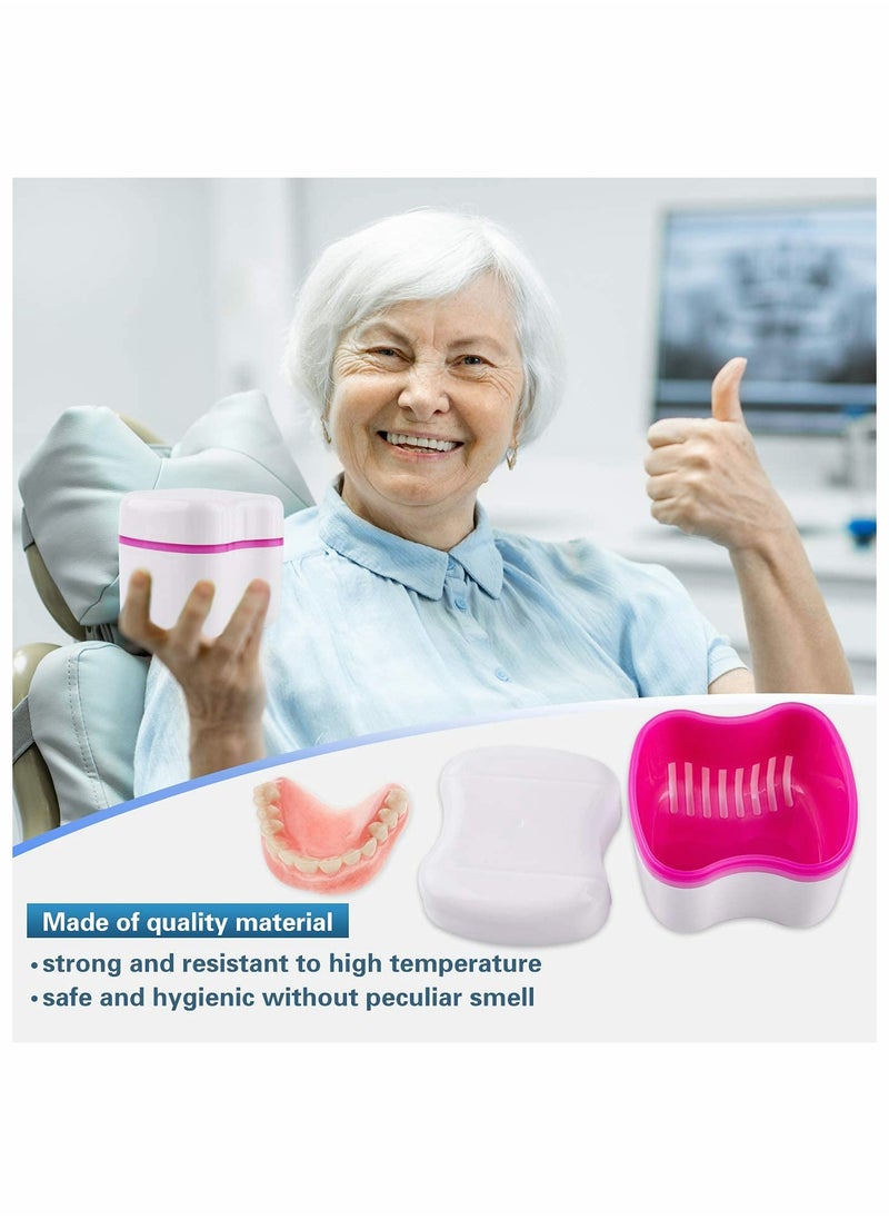 Excefore Denture Bath Case, Denture Cups Container with Basket Denture Holder 2 Pack (Blue, Red)  - Image 2