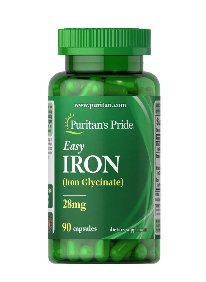 Puritan's Pride Puritan's Pride Easy Iron 28 mg (Iron Glycinate) – 90 Capsules for Gentle & Effective Iron Support  - Image 1