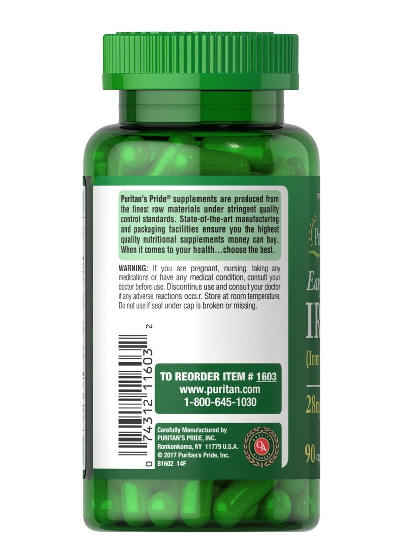 Puritan's Pride Puritan's Pride Easy Iron 28 mg (Iron Glycinate) – 90 Capsules for Gentle & Effective Iron Support  - Image 2