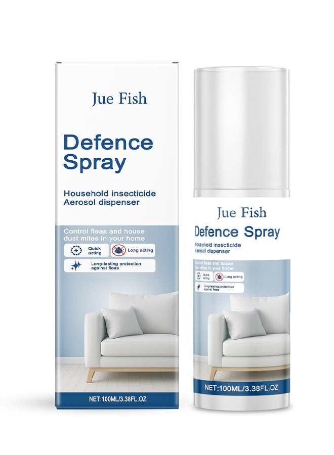 JUE FISH Defence Spray, Bed Bugs Killer Spray, Roach & Fly Killer Spray, Plant-Based Actives Kill Insects & Bugs On Contact, Non-Greasy, Repellent Indoor Flea Moth Bugs Bed Bugs, No Stains, Fresh Scent, 100ml - Image 1