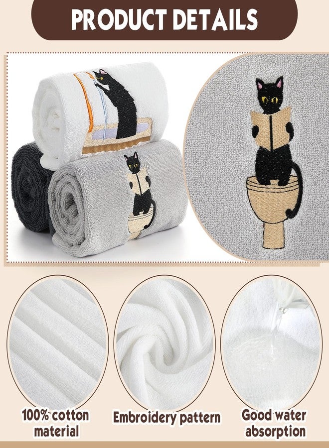 SmoothNovelty مجموعة من 3 مناشف يد من SmoothNovelty للحمام، منشفة مزخرفة مطرزة عليها صورة قطة سوداء، مصنوعة من القطن بنسبة 100%، ناعمة الملمس، مناسبة للحمام والمطبخ، مناسبة لحفلات الزفاف، هدية، مقاس 13.4 × 29.5 بوصة - Image 3
