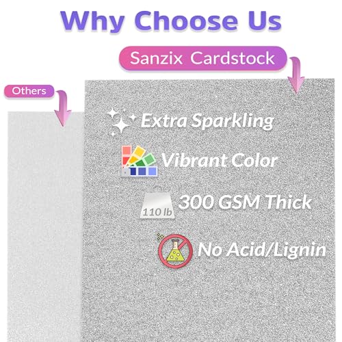 SANZIX 25 Sheets Silver Glitter Cardstock Paper- 8.2"x11.7", 110lb 300 GSM, Heavyweight Shiny Silver Glitter Paper Cardstock for Cricut, Scrapbook, DIY Crafts, Christmas, Gift Wraps, Cards - Image 3