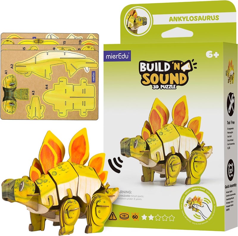 MierEdu Hardness boosted processed substance mierEdu - Soundwunder 3D Puzzle Stegosaurus - Interactive 3D Puzzle with Sound Module - Educational Toy for Children from 6 Years, Easy to Assemble Stackable design - Image 1