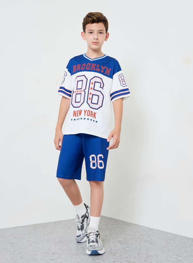 Styli Boys Graphic V Neck Jersey T-Shirt and Shorts Set - Image 1