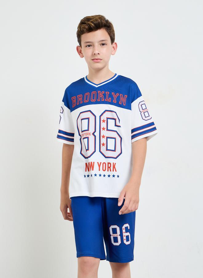 Styli Boys Graphic V Neck Jersey T-Shirt and Shorts Set - Image 2