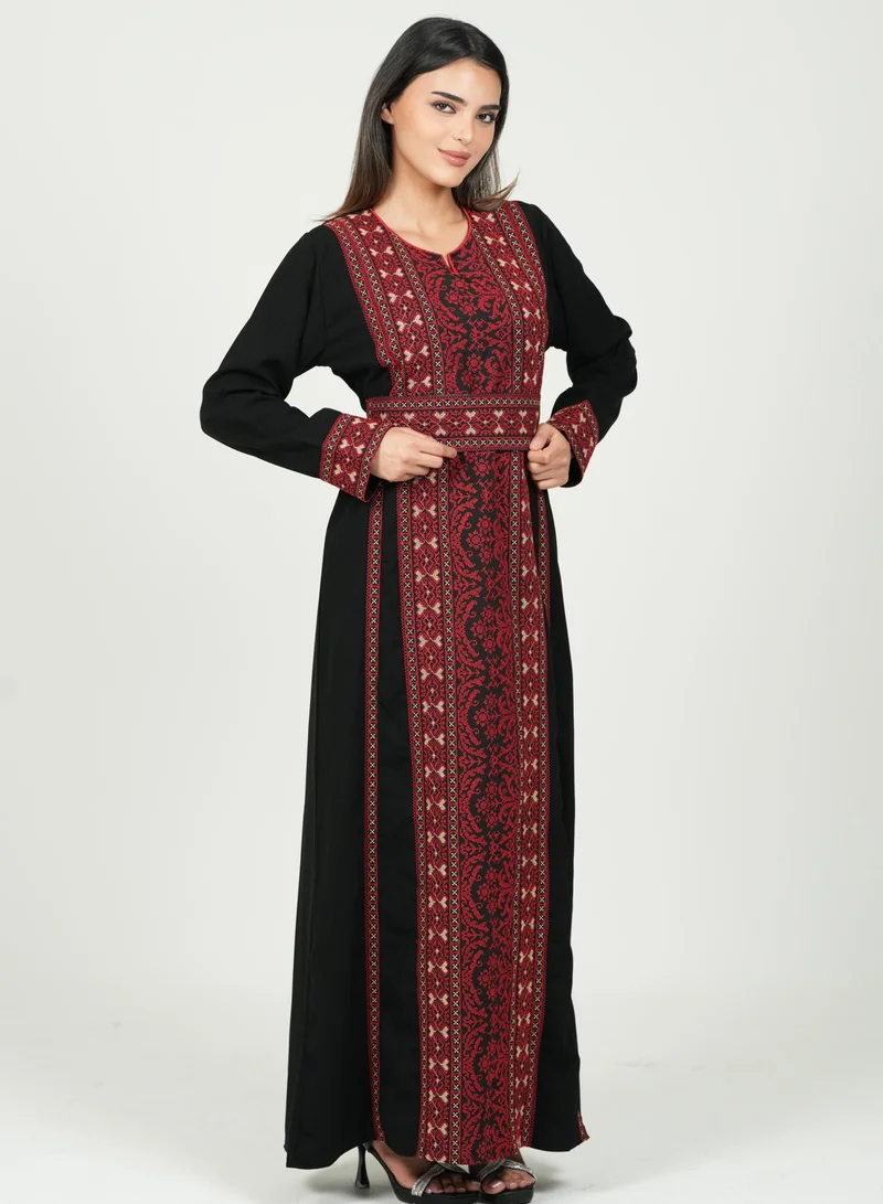 البنت الشرقية جلابية نسائية مطرزة فستان مع حزام على الخسر