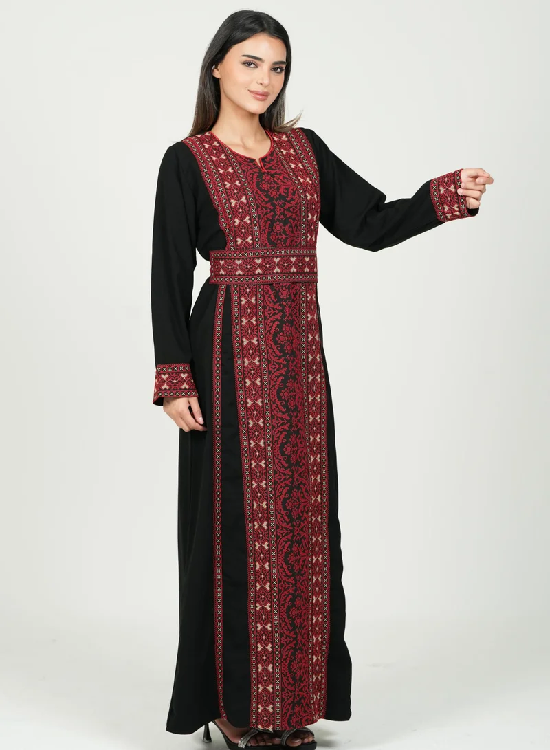 البنت الشرقية جلابية نسائية مطرزة فستان مع حزام على الخسر