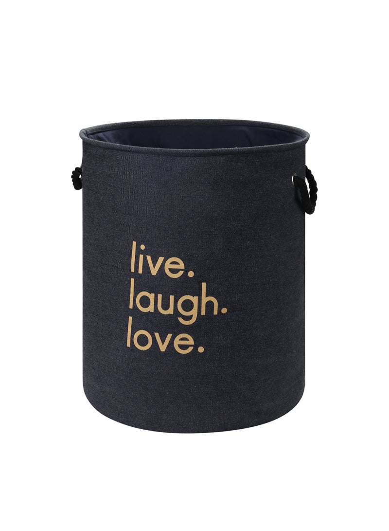 LAWAZIM 1-Piece Round Laundry Basket with Printed Letters - Blue - Image 1
