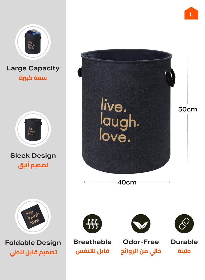 LAWAZIM 1-Piece Round Laundry Basket with Printed Letters - Blue - Image 2