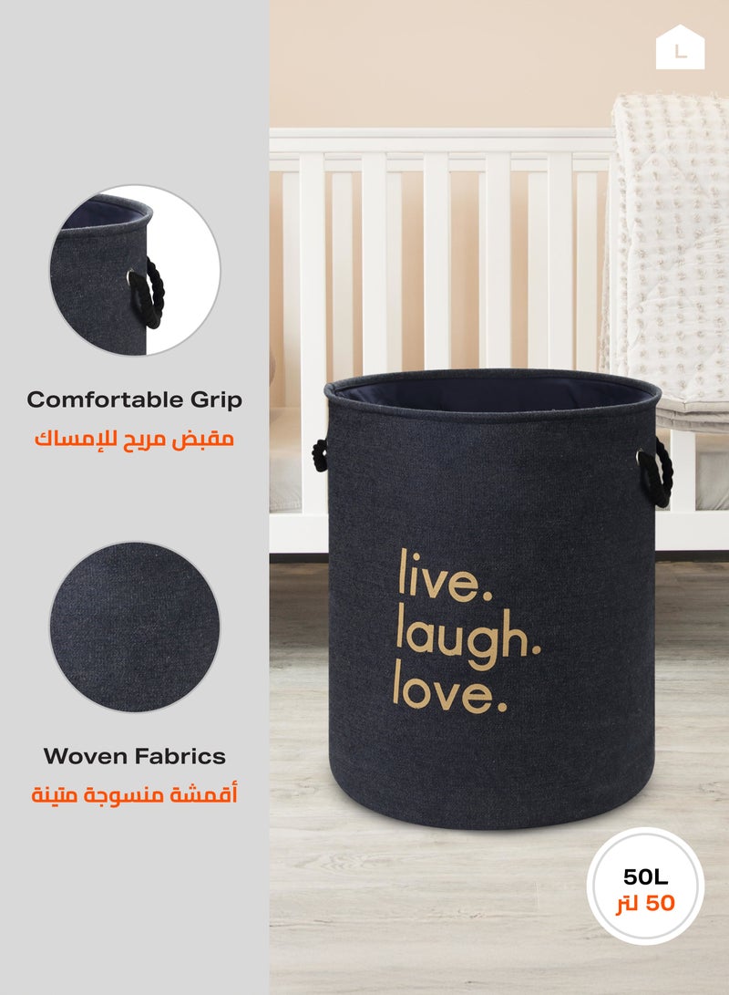 LAWAZIM 1-Piece Round Laundry Basket with Printed Letters - Blue - Image 4