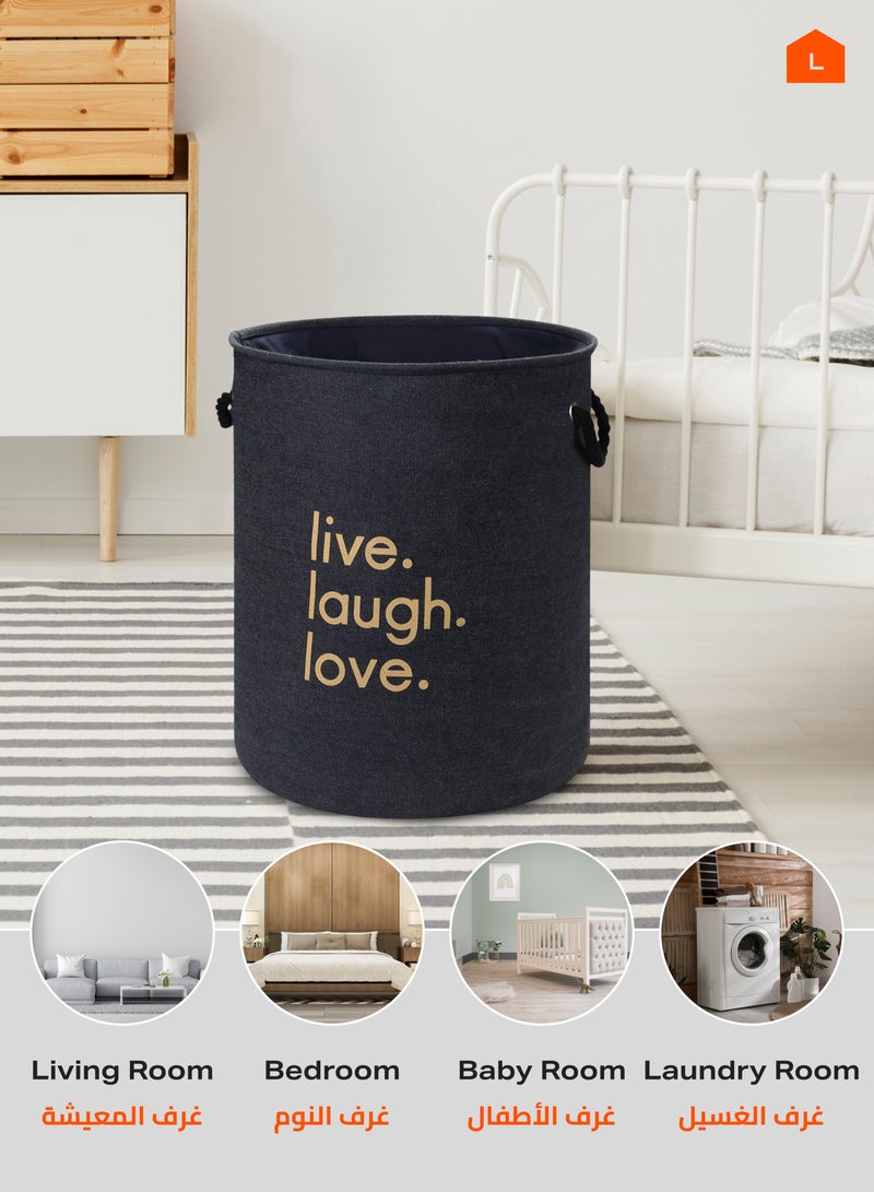 LAWAZIM 1-Piece Round Laundry Basket with Printed Letters - Blue - Image 5