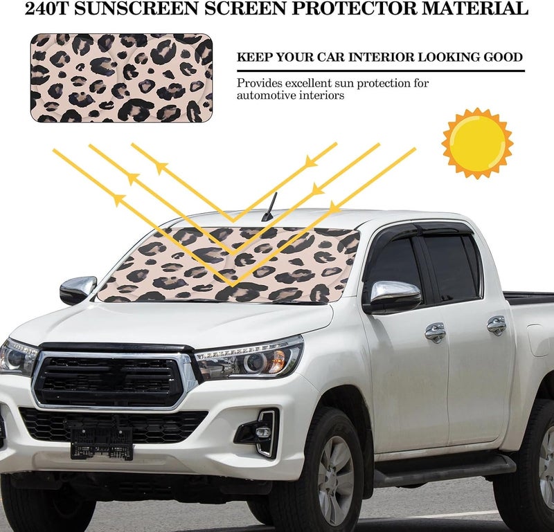 Woanger Windshield Sun Shade Foldable Car Front Window Covers for Car Accessories Sun Heat UV Rays Visor Protector Protection for Universal Cars SUV Truck(Leopard) - Image 2