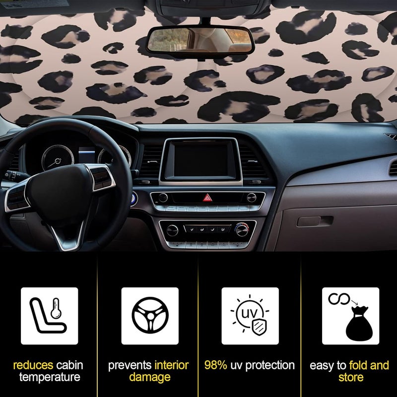 Woanger Windshield Sun Shade Foldable Car Front Window Covers for Car Accessories Sun Heat UV Rays Visor Protector Protection for Universal Cars SUV Truck(Leopard) - Image 4