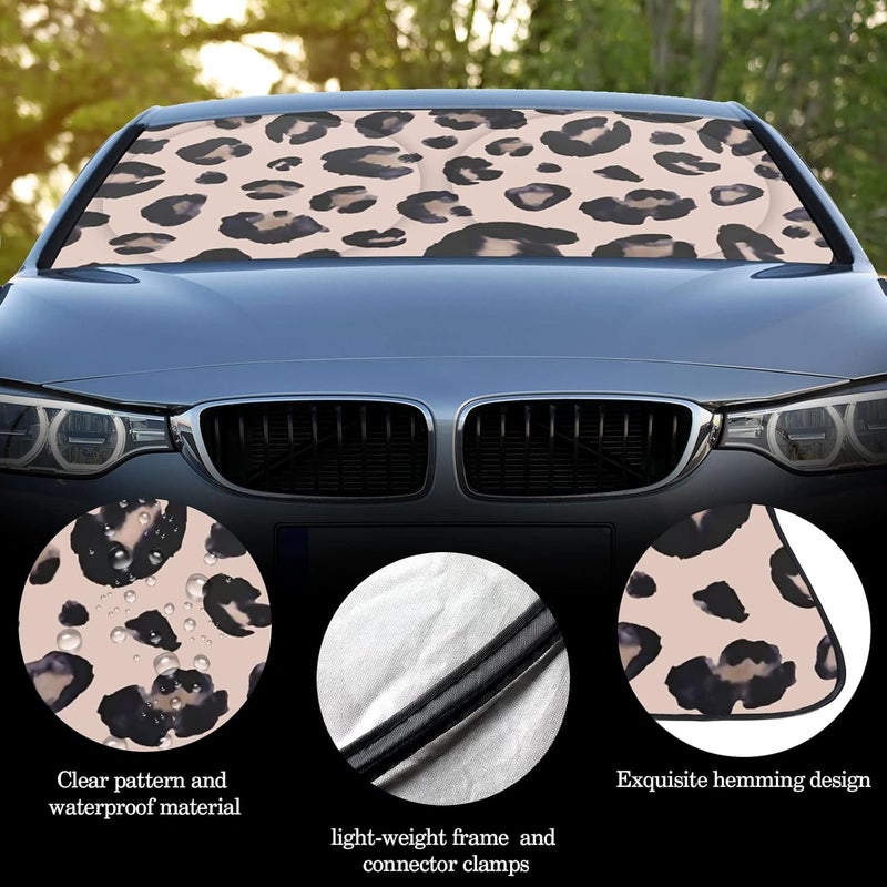 Woanger Windshield Sun Shade Foldable Car Front Window Covers for Car Accessories Sun Heat UV Rays Visor Protector Protection for Universal Cars SUV Truck(Leopard) - Image 5
