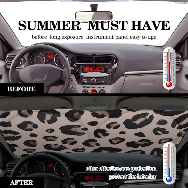 Woanger Windshield Sun Shade Foldable Car Front Window Covers for Car Accessories Sun Heat UV Rays Visor Protector Protection for Universal Cars SUV Truck(Leopard) - Image 3