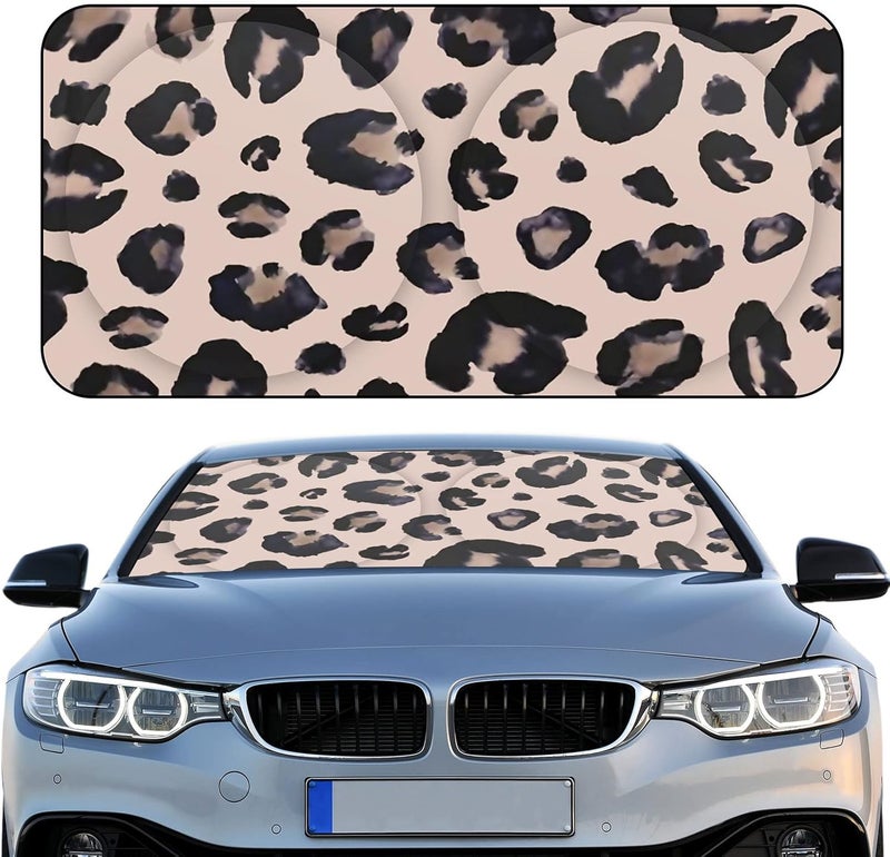 Woanger Windshield Sun Shade Foldable Car Front Window Covers for Car Accessories Sun Heat UV Rays Visor Protector Protection for Universal Cars SUV Truck(Leopard) - Image 1