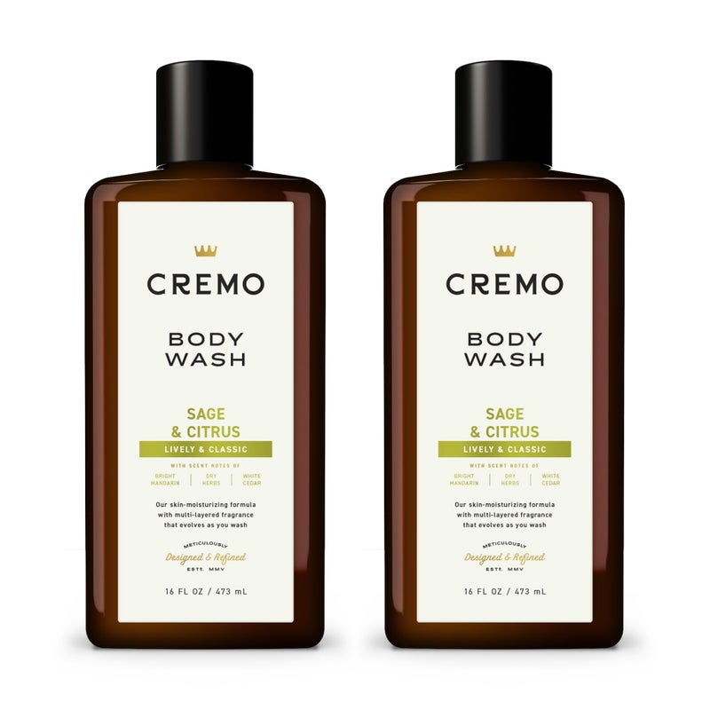 Cremo Rich-Lathering Sage & Citrus Body Wash, A Revitalizing Combination of Bright Mandarin, Dry Herbs and White Cedar, 16 Fl Oz (2-Pack) - Image 1